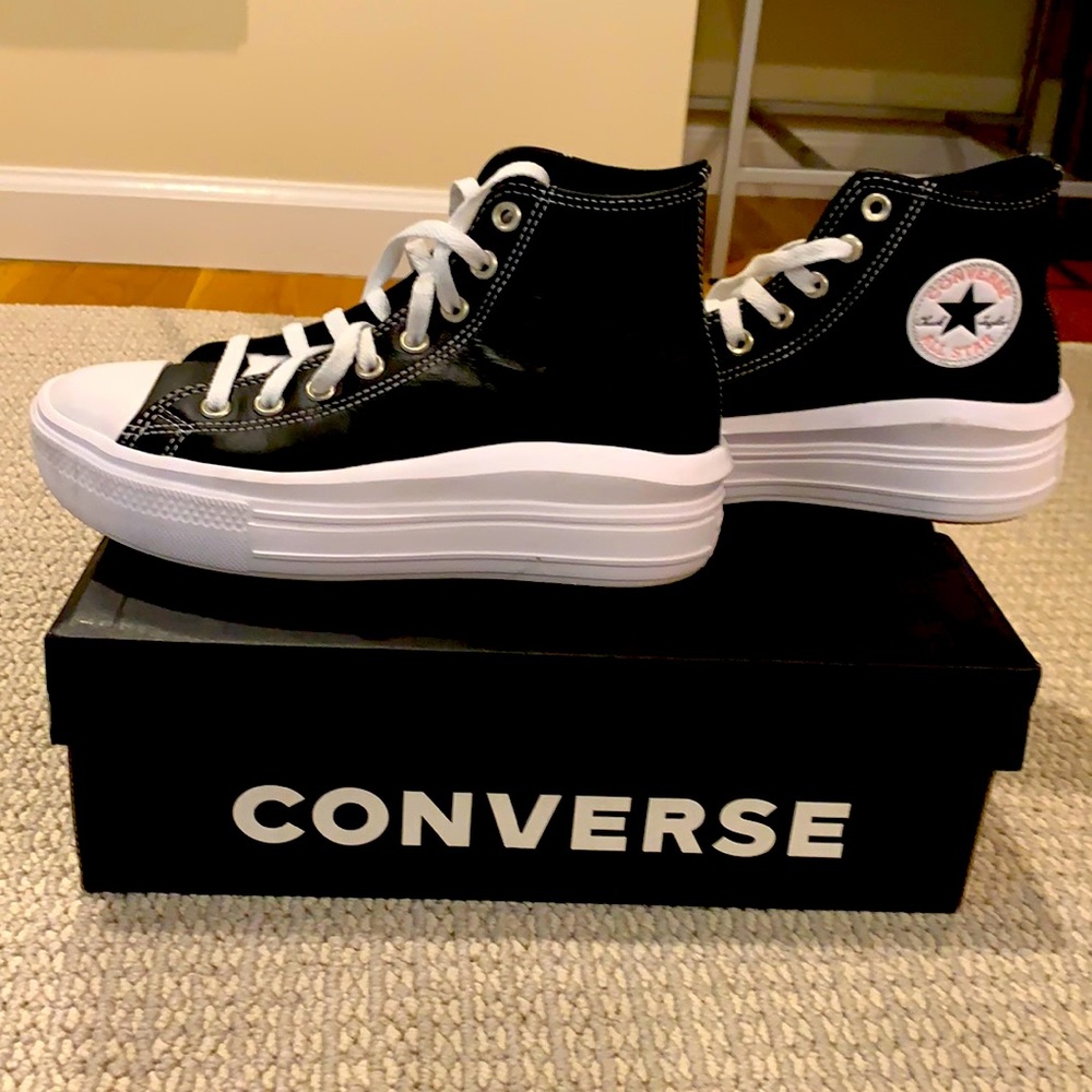 Black Leather High Top Platform Converse Chuck Taylors